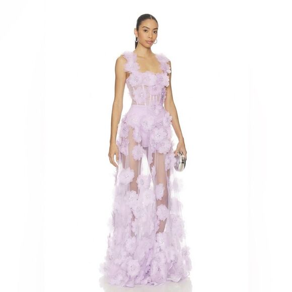 NEW BRONX AND BANCO Rosalie Lilac Lavender Floral Gown, wedding guest max - Picture 2 of 13